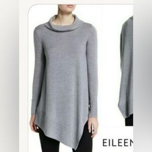 Like New Eileen Fisher Gray Asymmetrical Merino Turtleneck Sweater, Size M